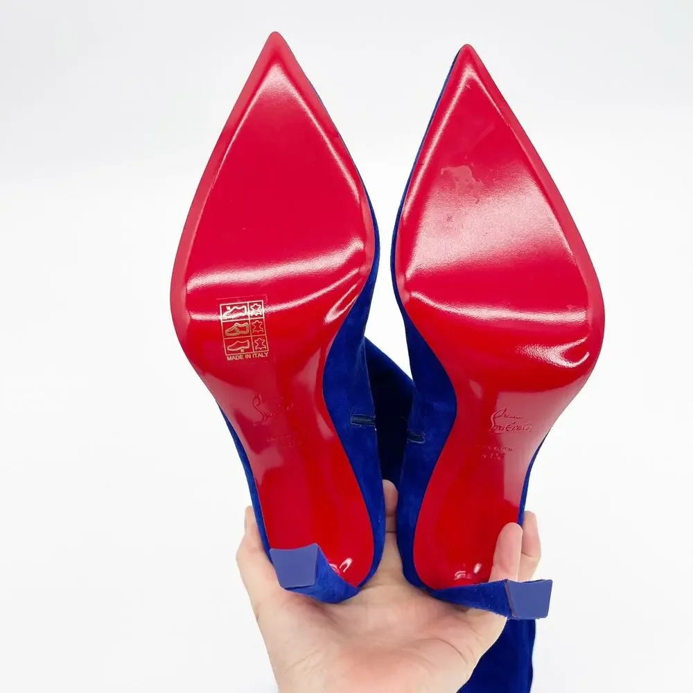 Christian Louboutin Condora Botta Alta Galactiqueen Blue Suede OTK Boots EU 41.5